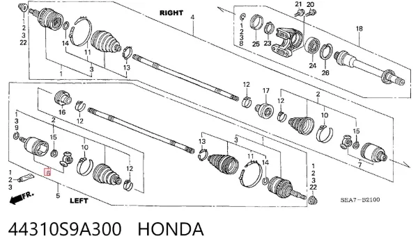 Шрус внутренний левый 44310S9A300 Honda