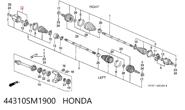 Шрус внутренний левый 44310SM1900 Honda