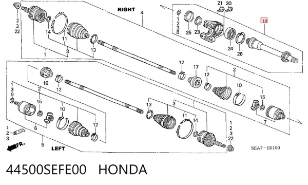 Вал привода полуоси 44500SEFE00 Honda
