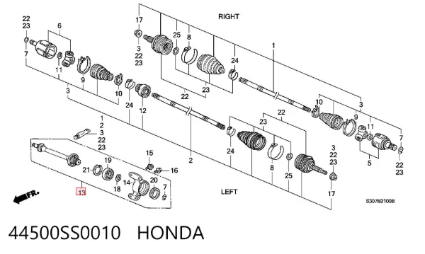 Вал привода полуоси 44500SS0010 Honda