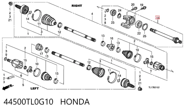 Вал привода полуоси 44500TL0G10 Honda