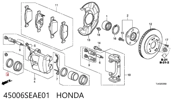 Ремкомплект переднего суппорта 45006SEAE01 Honda