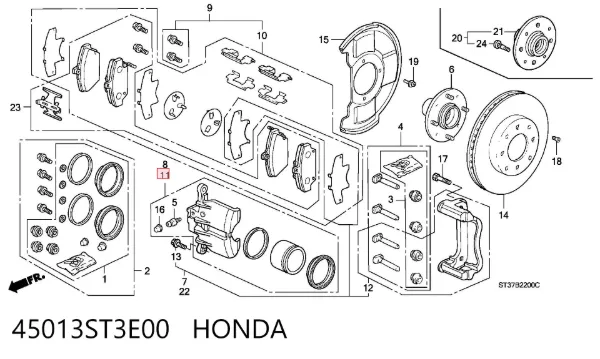 Суппорт тормозной передний левый 45013ST3E00 Honda