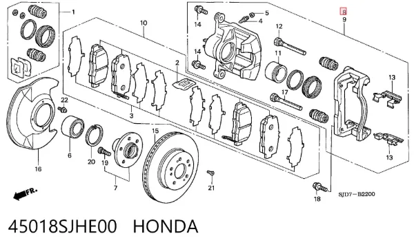 Суппорт тормозной передний правый 45018SJHE00 Honda