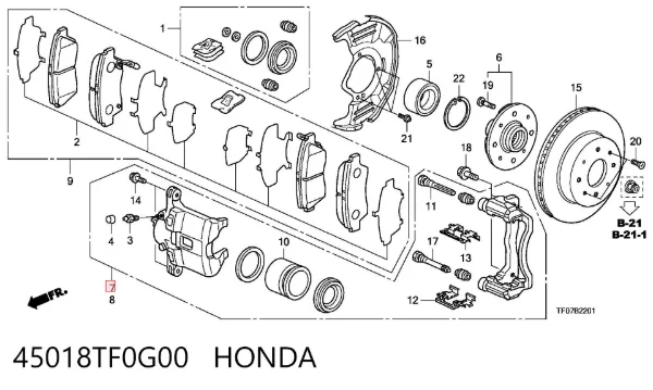 Суппорт тормозной передний правый 45018TF0G00 Honda