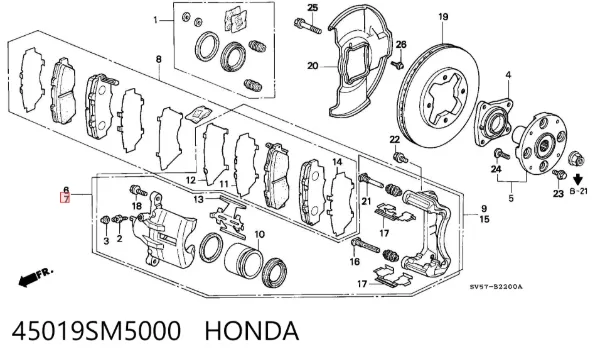 Суппорт тормозной передний левый 45019SM5000 Honda
