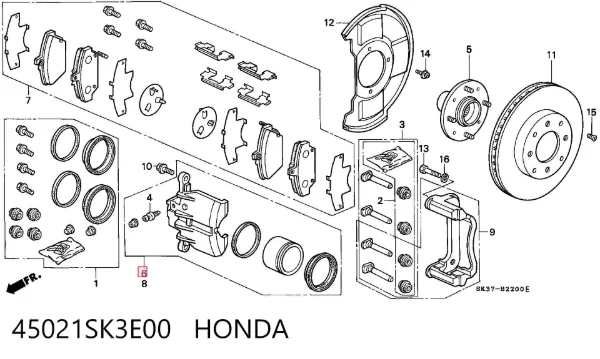 Суппорт тормозной передний правый 45021SK3E00 Honda