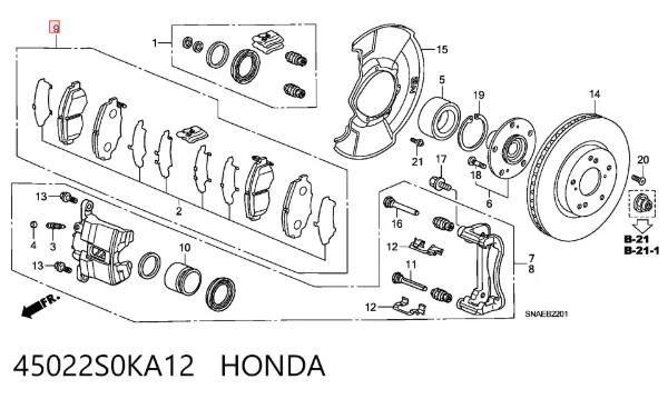 Передние тормозные колодки 45022S0KA12 Honda