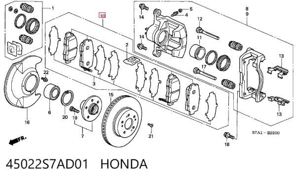Передние тормозные колодки 45022S7AD01 Honda