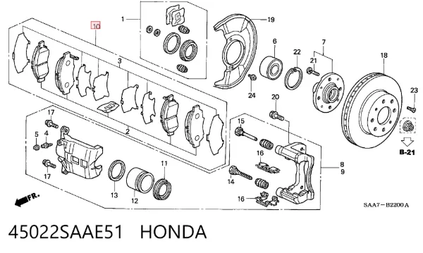 Передние тормозные колодки 45022SAAE51 Honda
