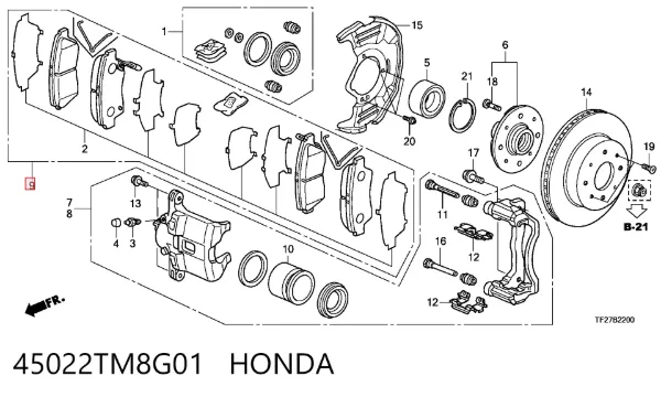 Передние тормозные колодки 45022TM8G01 Honda