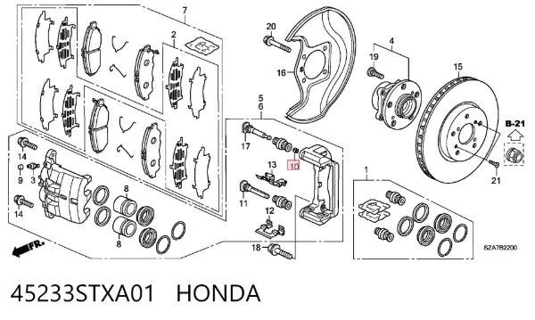 Втулка направляющей переднего суппорта 45233STXA01 Honda