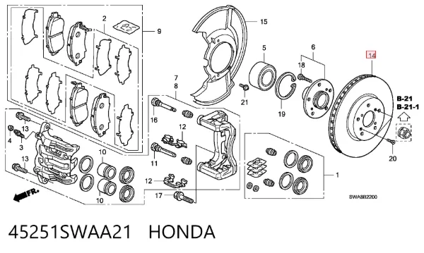 Передние тормозные диски 45251SWAA21 Honda
