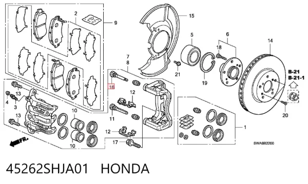 Направляющая суппорта переднего верхняя 45262SHJA01 Honda