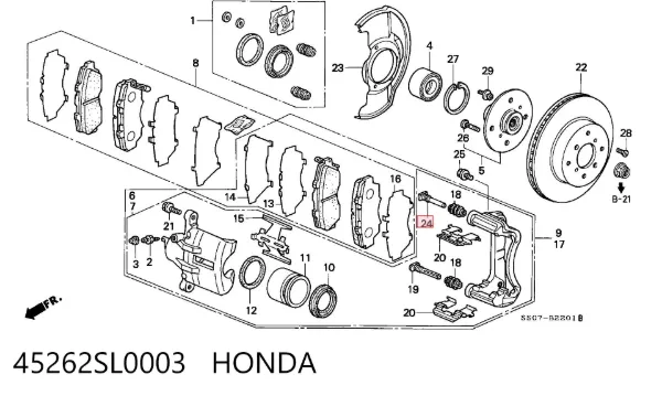Направляющая суппорта переднего верхняя 45262SL0003 Honda