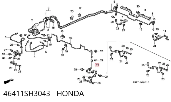 Шланг тормозной передний левый 46411SH3043 Honda