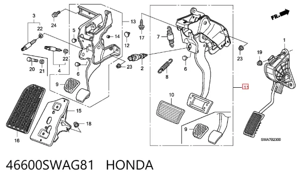 Педаль тормоза 46600SWAG81 Honda