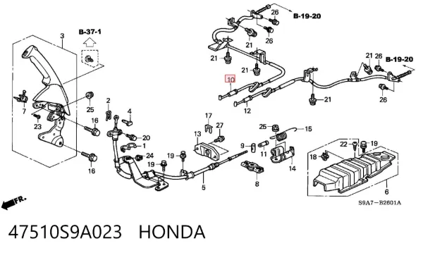 Задний правый трос ручника 47510S9A023 Honda