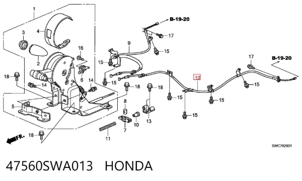Трос ручника 47560SWA013 Honda