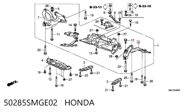 Кронштейн передней балки 50285SMGE02 Honda