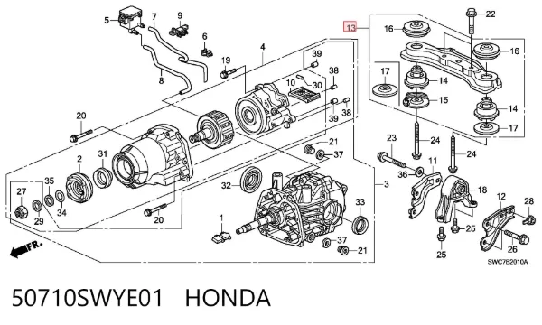 Кронштейн (траверса) заднего редуктора задняя 50710SWYE01 Honda