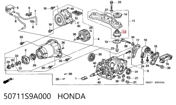 Сайлентблок траверсы крепления заднего редуктора передний 50711S9A000 Honda