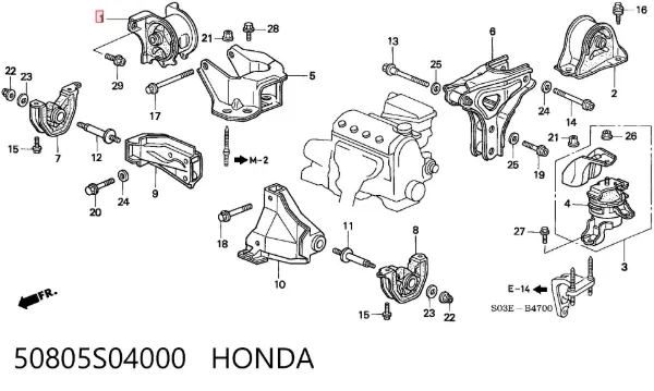 Правая подушка двигателя 50805S04000 Honda