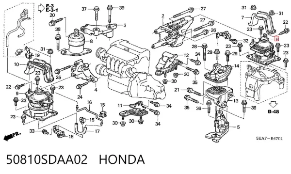 Задняя опора двигателя 50810SDAA02 Honda