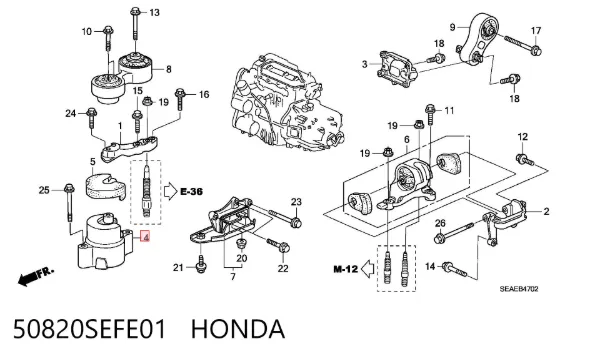 Правая подушка двигателя 50820SEFE01 Honda