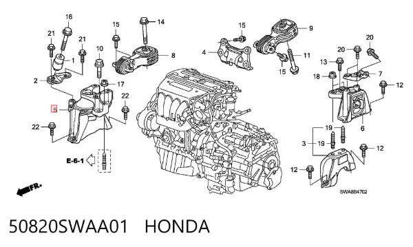 Передняя опора двигателя 50820SWAA01 Honda