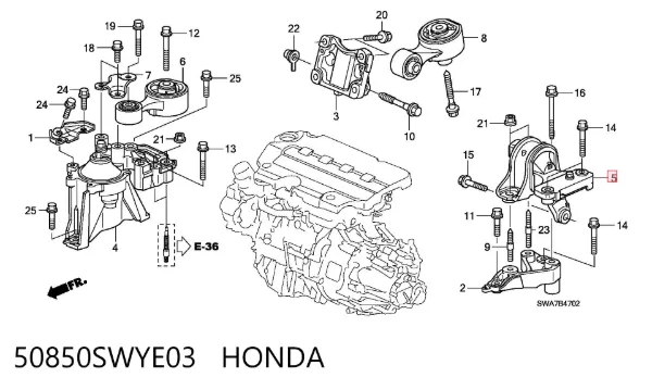 Левая подушка двигателя 50850SWYE03 Honda