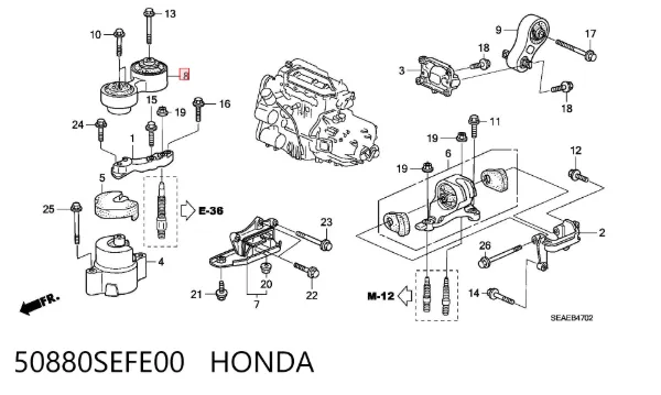 Подушка (опора) двигателя правая верхняя 50880SEFE00 Honda