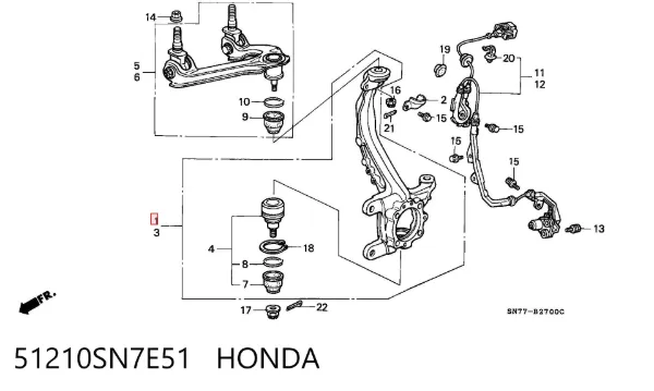 Цапфа передняя правая 51210SN7E51 Honda