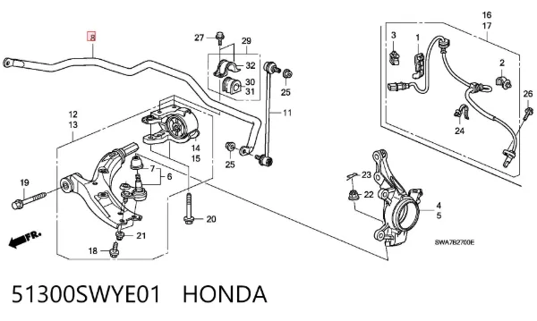 Передний стабилизатор 51300SWYE01 Honda