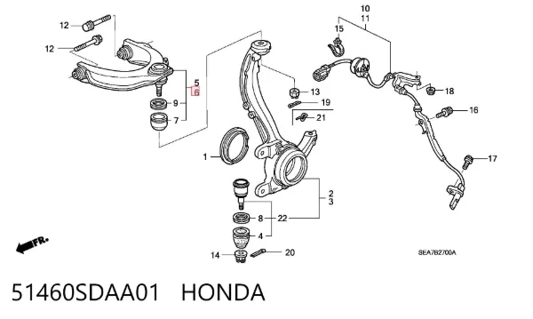 Рычаг передней подвески верхний левый 51460SDAA01 Honda