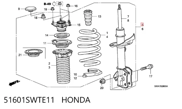 Амортизатор передний правый 51601SWTE11 Honda