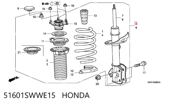 Амортизатор передний правый 51601SWWE15 Honda