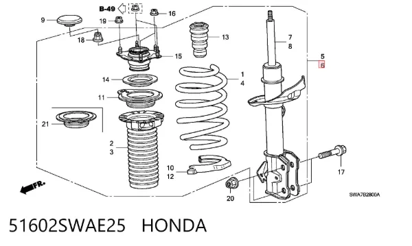 Амортизатор передний левый 51602SWAE25 Honda