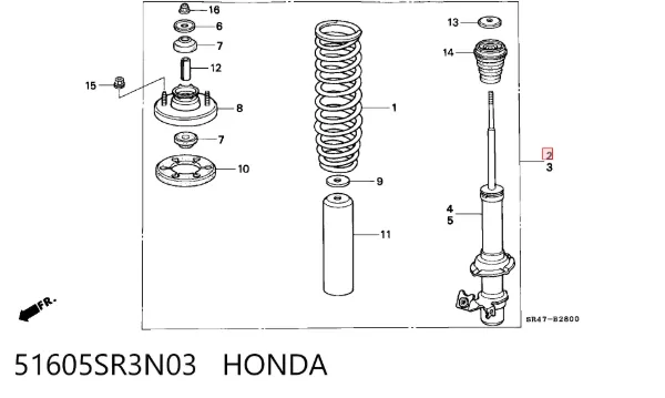 Амортизатор передний правый 51605SR3N03 Honda