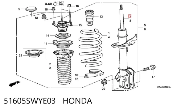 Амортизатор передний правый 51605SWYE03 Honda
