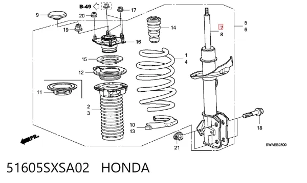 Амортизатор передний правый 51605SXSA02 Honda