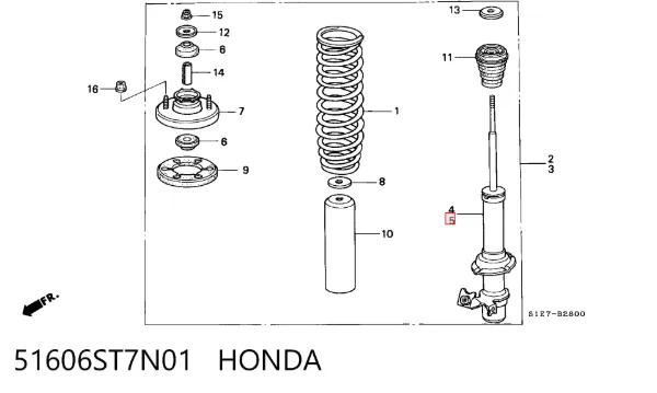 Амортизатор передний левый 51606ST7N01 Honda