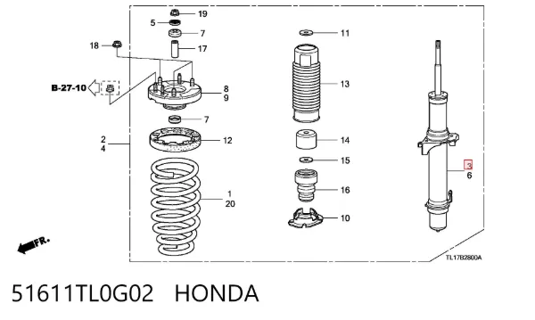 Амортизатор передний правый 51611TL0G02 Honda