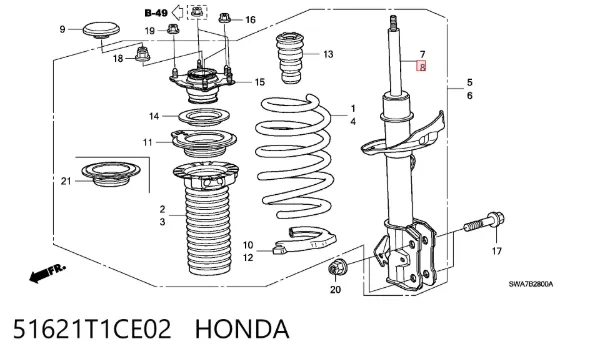 Амортизатор передний левый 51621T1CE02 Honda
