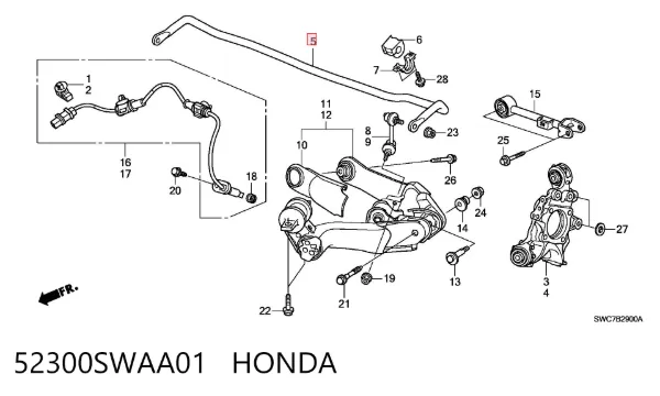 Стабилизатор задний 52300SWAA01 Honda