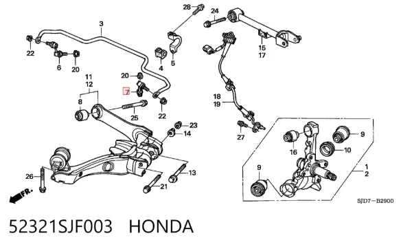 Левая стойка заднего стабилизатора 52321SJF003 Honda