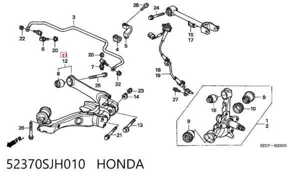 Рычаг задней подвески нижний правый 52370SJH010 Honda