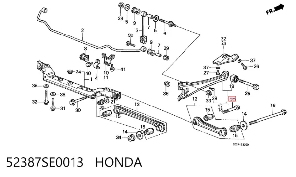 Болт крепления заднего развального рычага, внутренний 52387SE0013 Honda