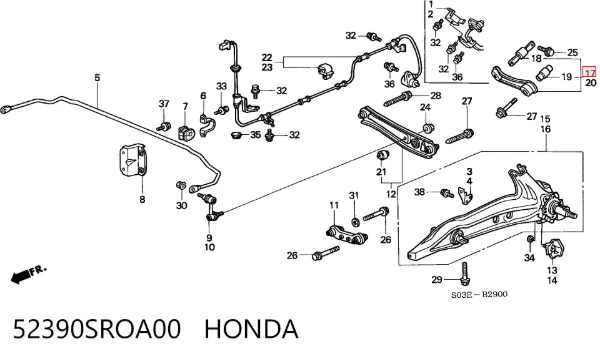 Верхний правый рычаг задней подвески 52390SROA00 Honda