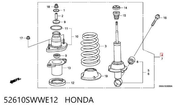 Амортизатор задний правый 52610SWWE12 Honda